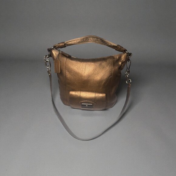 Coach Kristin Hobo Bag 14783 Bronze Metallic Leather Gunmetal Convertible Purse - Picture 2 of 11